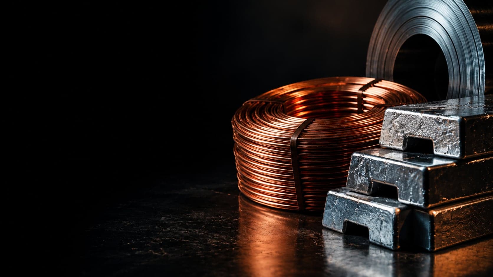 Copper coil and aluminium ingots