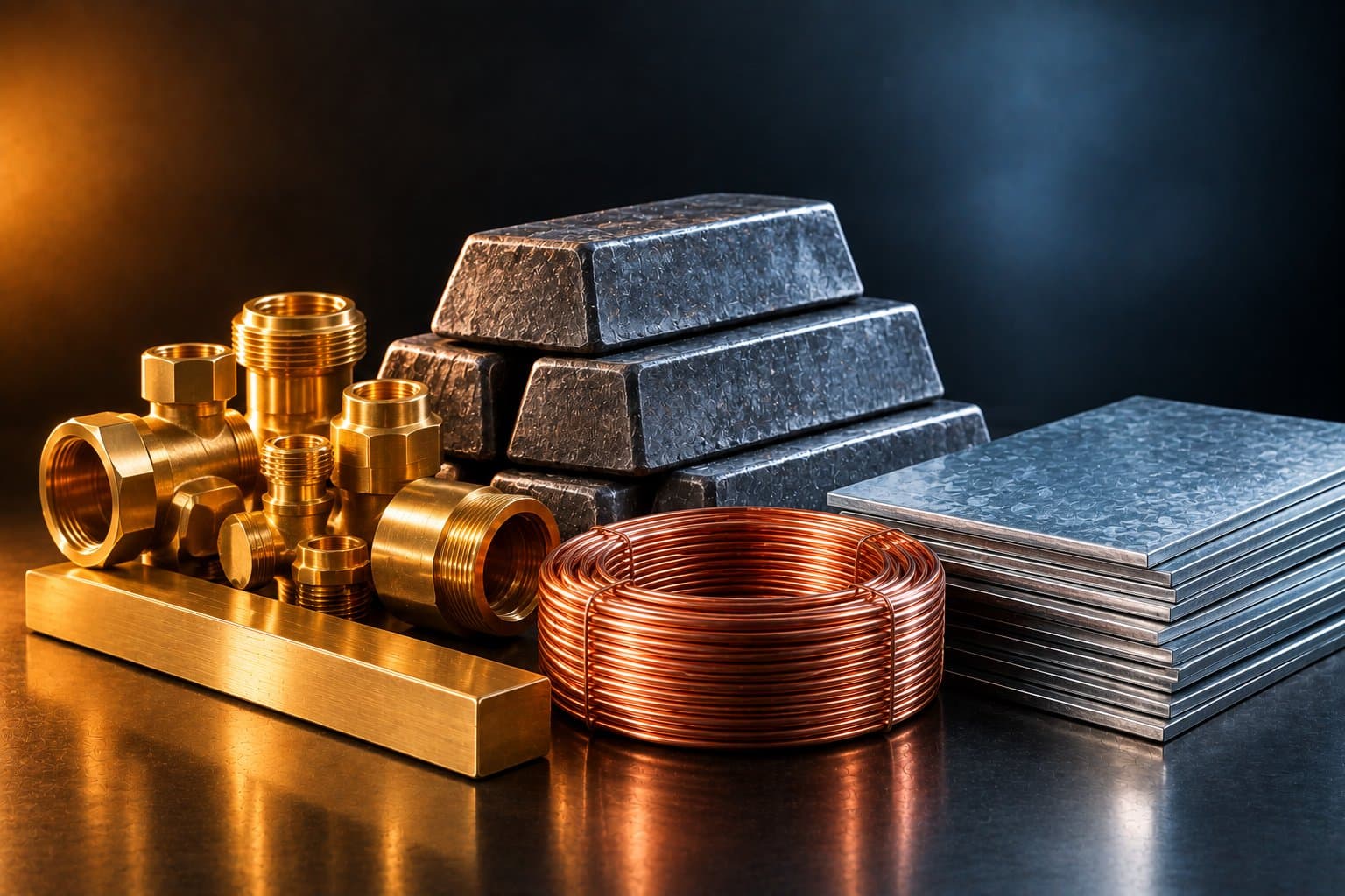 Assorted brass, lead, zinc and copper pieces